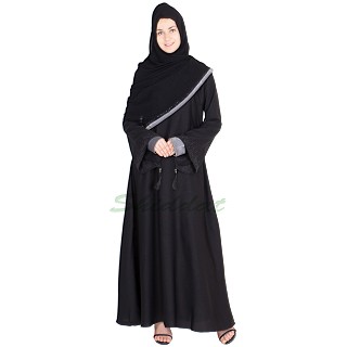 Nidha abaya- Black flared with bead work